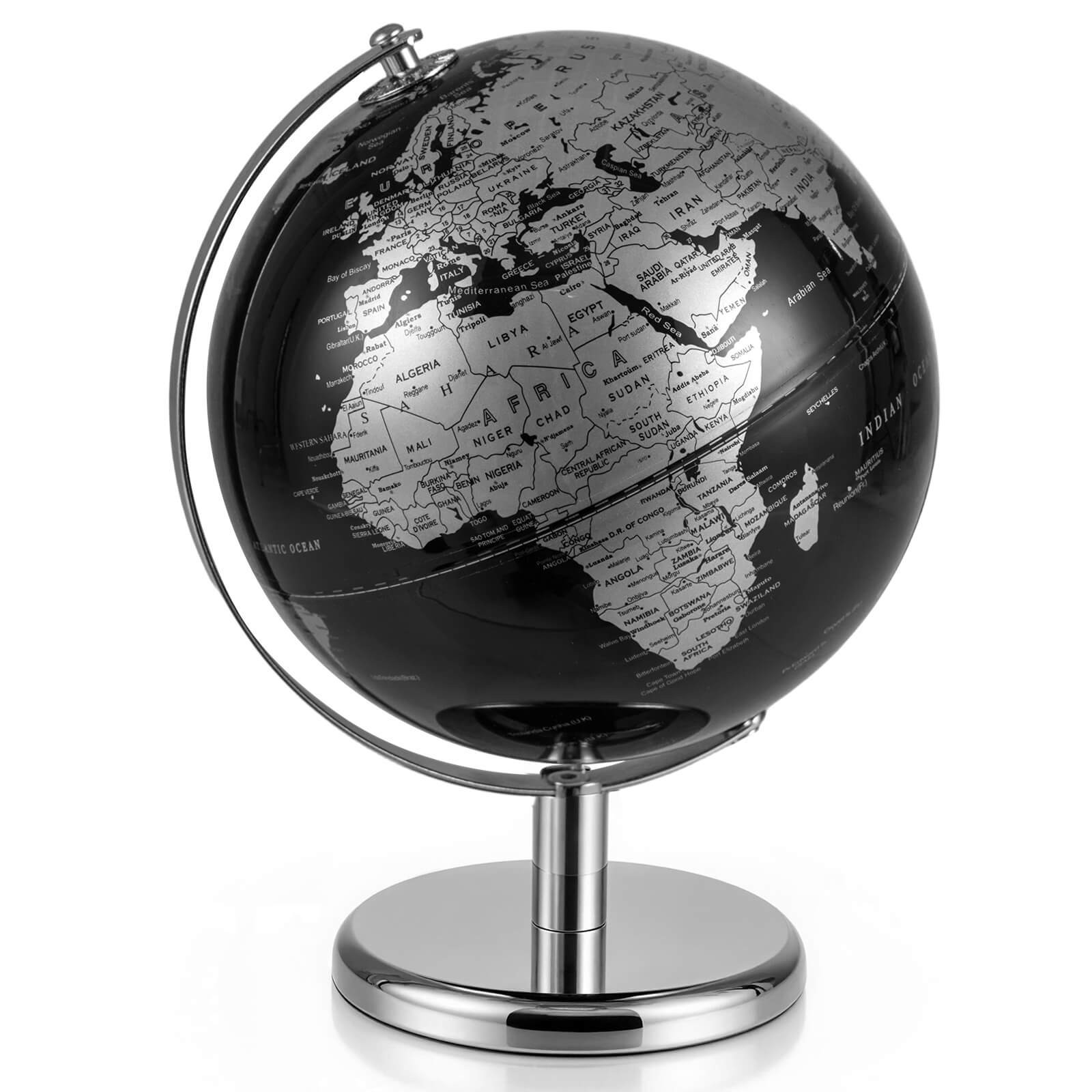 Metallic Black World Globe 8-Inch Rotating Earth Globe Metal Stand Teaching Gift gallery