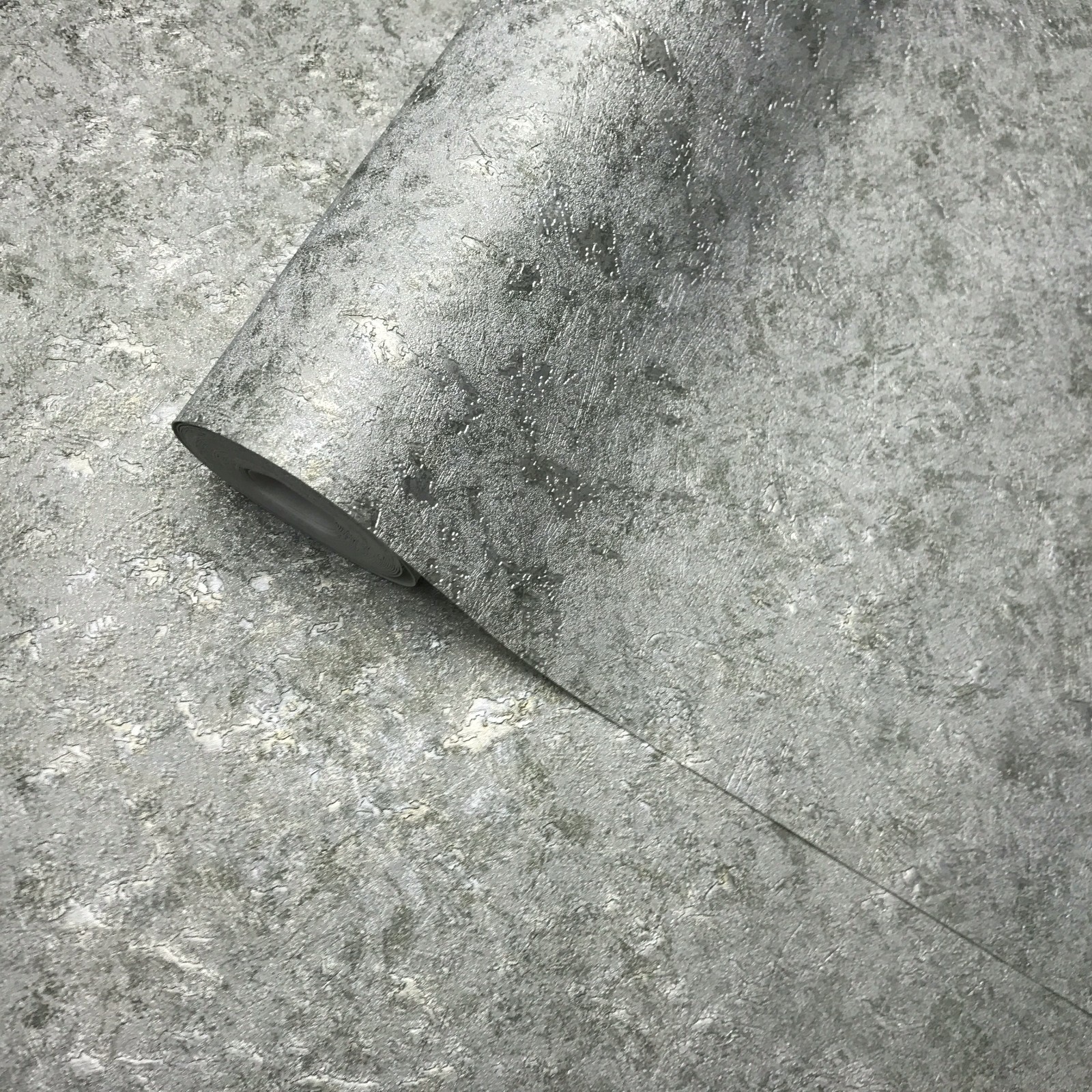 Embossed Wallpaper roll Green Silver foil metallic Plain textured wall coverings gallery