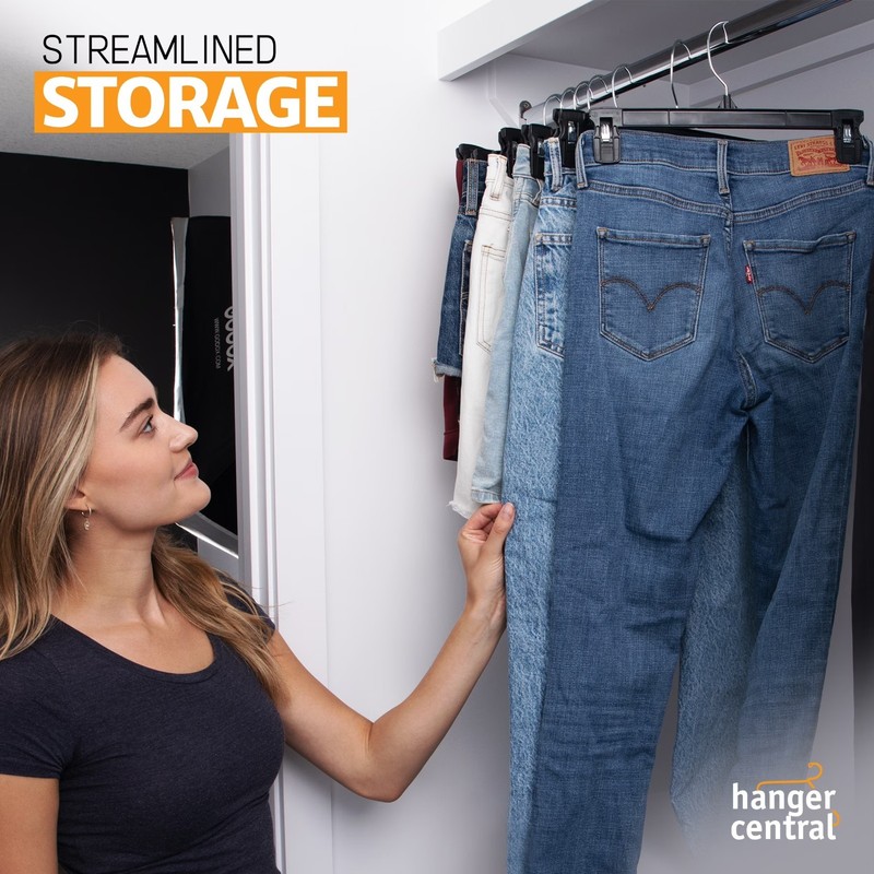 12 Inch Plastic Pants Hangers with Extra Long Clips in Black 25 Pack gallery