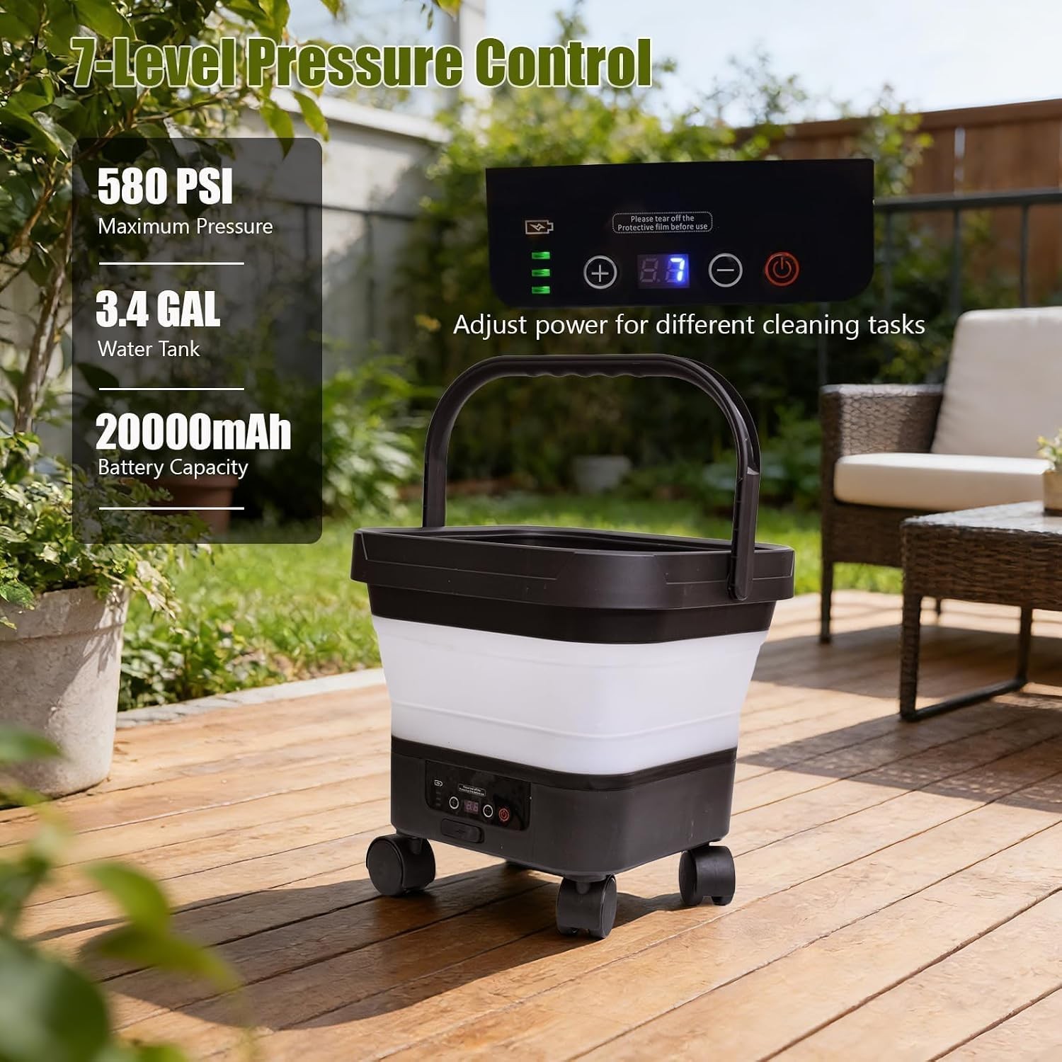 Portable Cordless Washer 580PSI 3.4Gal Tank 20000mAh Battery gallery