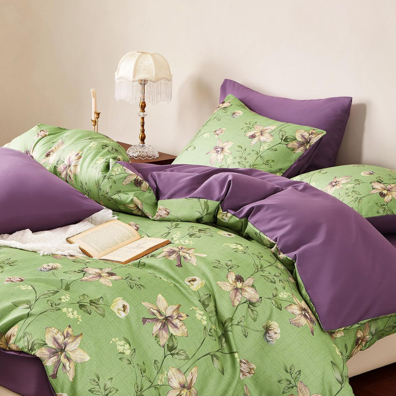 Clematis Flower Patterned/Cottagecore Cottage/Botanical Comforter Sets - GG Home gallery