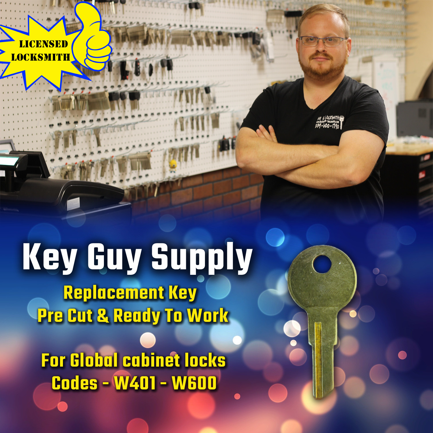 W401-W600. New Key For Global File Cabinet Locks. Pre Cut And Ready To Work. gallery