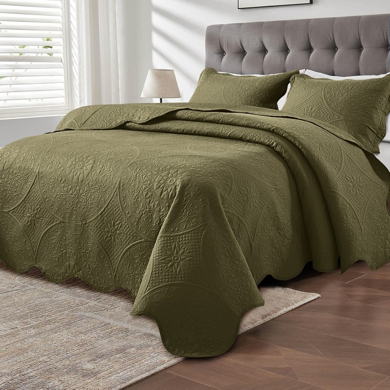 QUILTED BEDSPREAD BED THROW EMBOSSED COVERLET BEDDING SET WITH PILLOW SHAMS US gallery