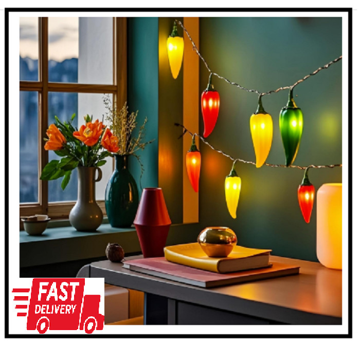 35 LED Red Green & Yellow Chili Pepper Lights 18 Ft Green Wire House Decorative gallery