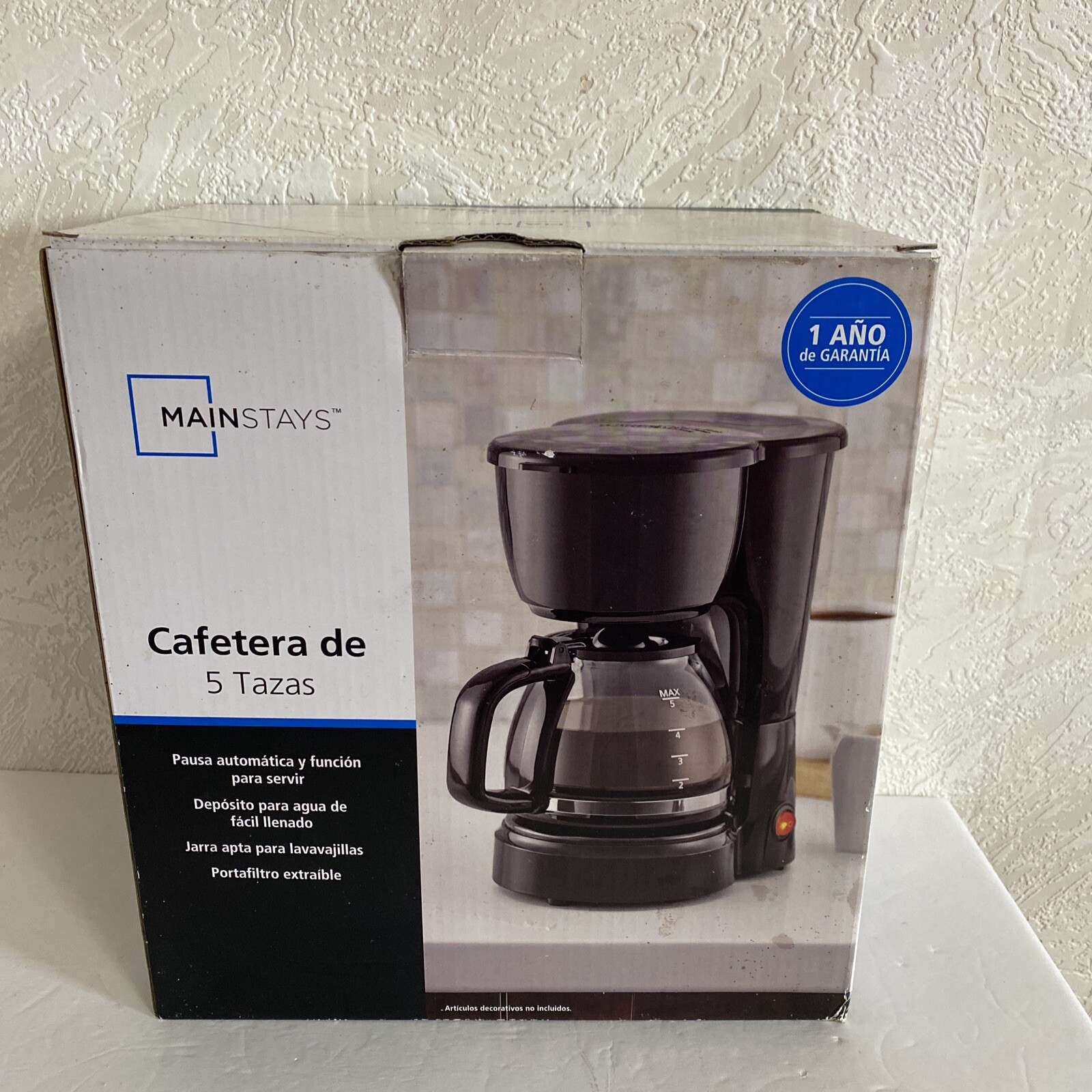 Mainstays 5 Cup Coffee Maker Removable Filter Basket, 511400 Ergo Handle - NEW gallery