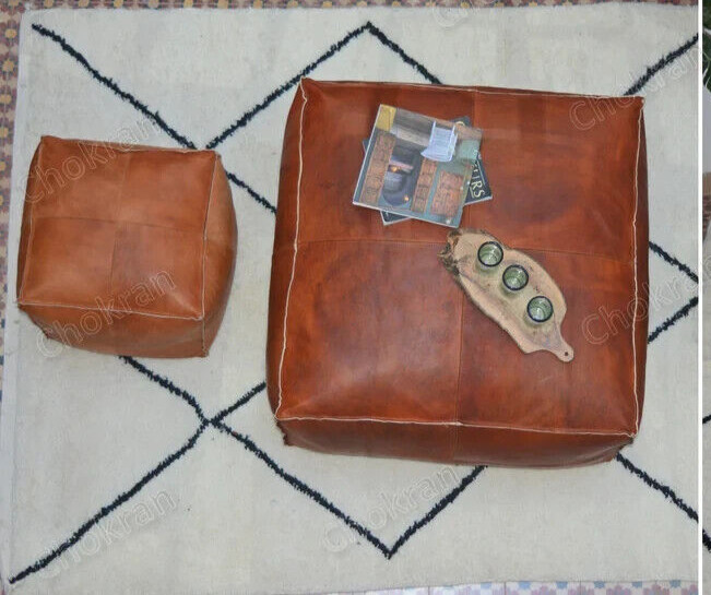 Boho Classic Handmade Unstuffed Brown New Square 30'' Amazing Leather Moroccan gallery