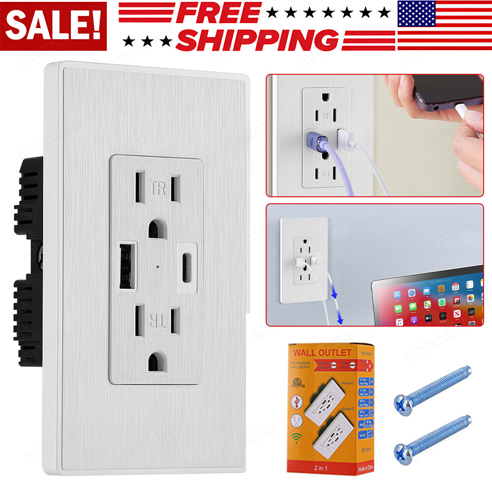 110V Dual USB Port Type C Wall Socket Charger AC Power Receptacle Outlet Panel gallery
