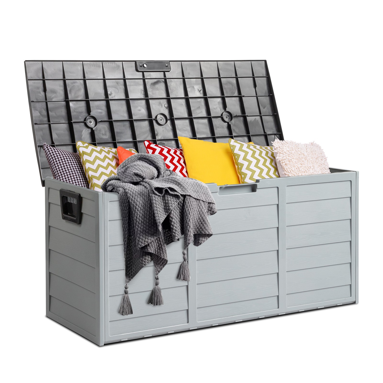 All Weather UV Pool Deck Box Storage Shed Bin Backyard Patio In/Outdoor Wheel gallery