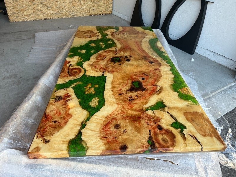 Dining table "Forest" made of maple slab and epoxy resin 78x39in gallery