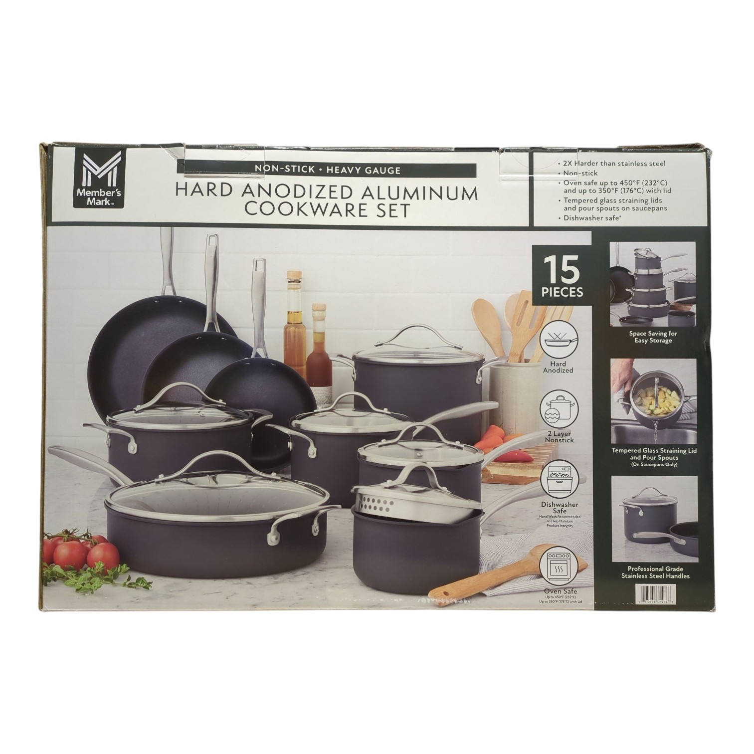 Member's Mark Hard Anodized Aluminum Cookware Set, 15 Piece gallery
