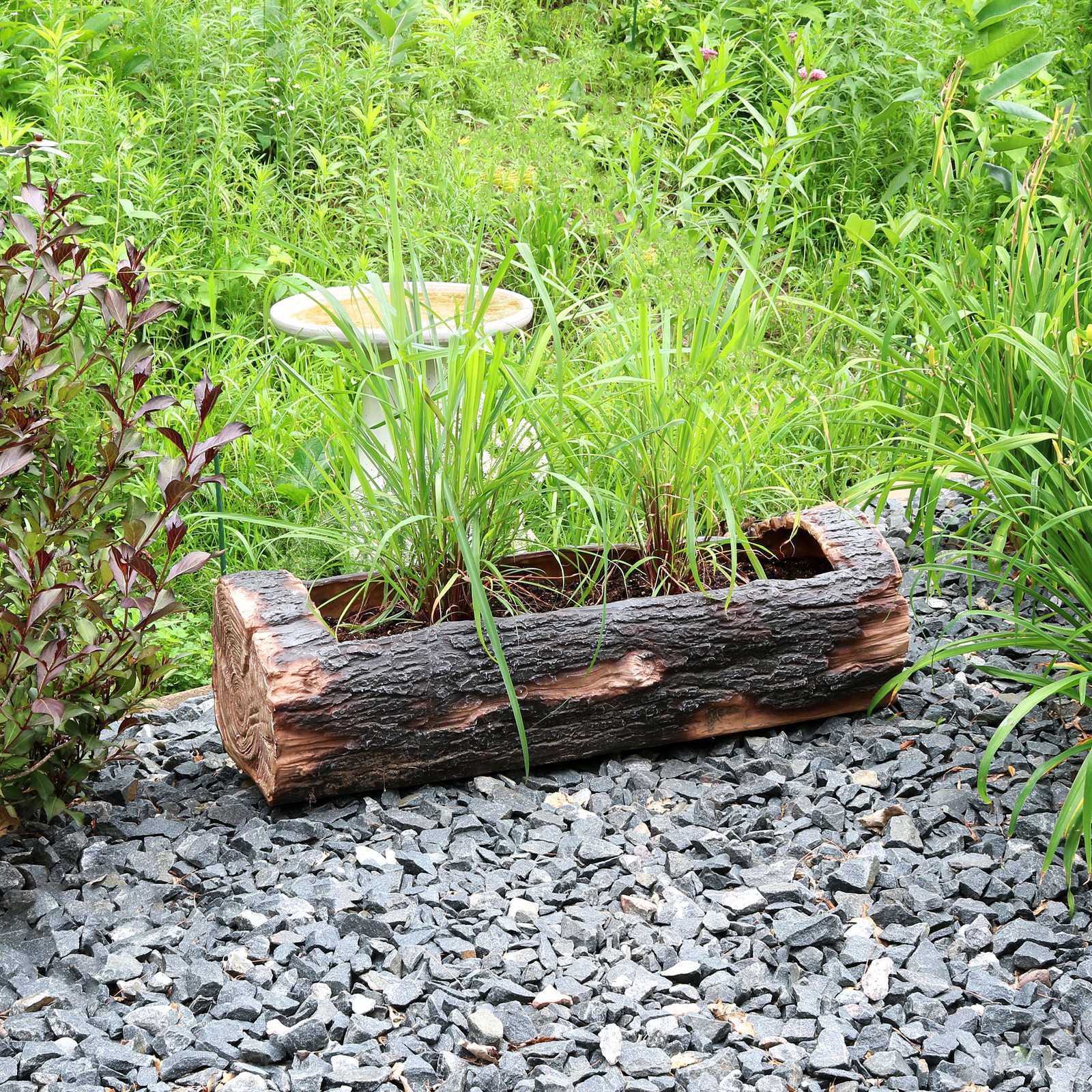 35 in Polyresin Rustic Outdoor Raised Log Flower Pot Planter by Sunnydaze gallery
