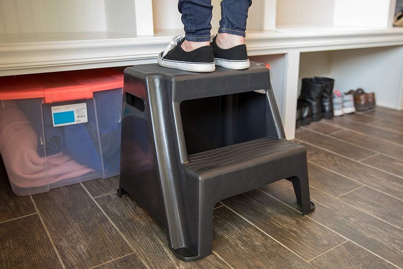 2 Molded plastic step stool,lightweight, abrasion-resistant,non-slip feet, black gallery