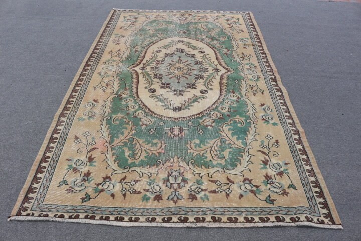 5,4x9 ft Turkish Large Rug, Green Brown Vintage Floral Wool Rug gallery