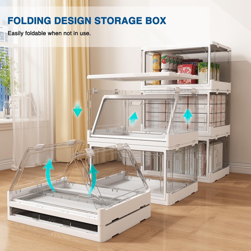 3pack Clear Stackable Storage Bins With Lids Magnetic Doors Open Front Foldable gallery