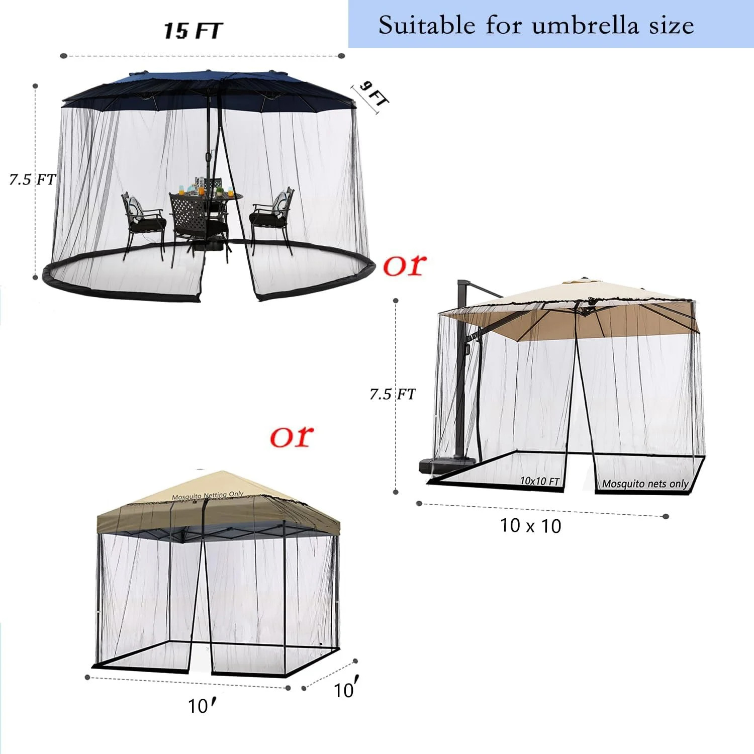 15FT Mosquito Netting for Patio Umbrella Double Sided Patio Umbrella Canopy Nett gallery