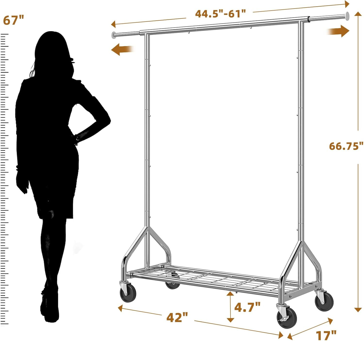Sturdy 450 LBS Heavy Duty Clothes Rack with Wheels & Shelves for Any Room gallery