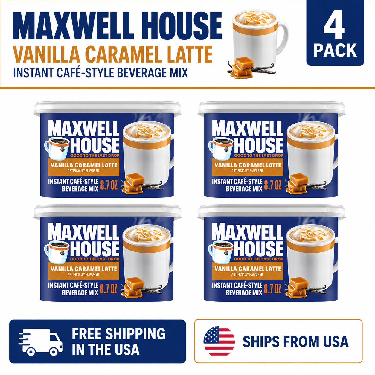 Maxwell House International Vanilla Caramel LatteMix, Café-Style 8.7 oz. 4 Pack gallery