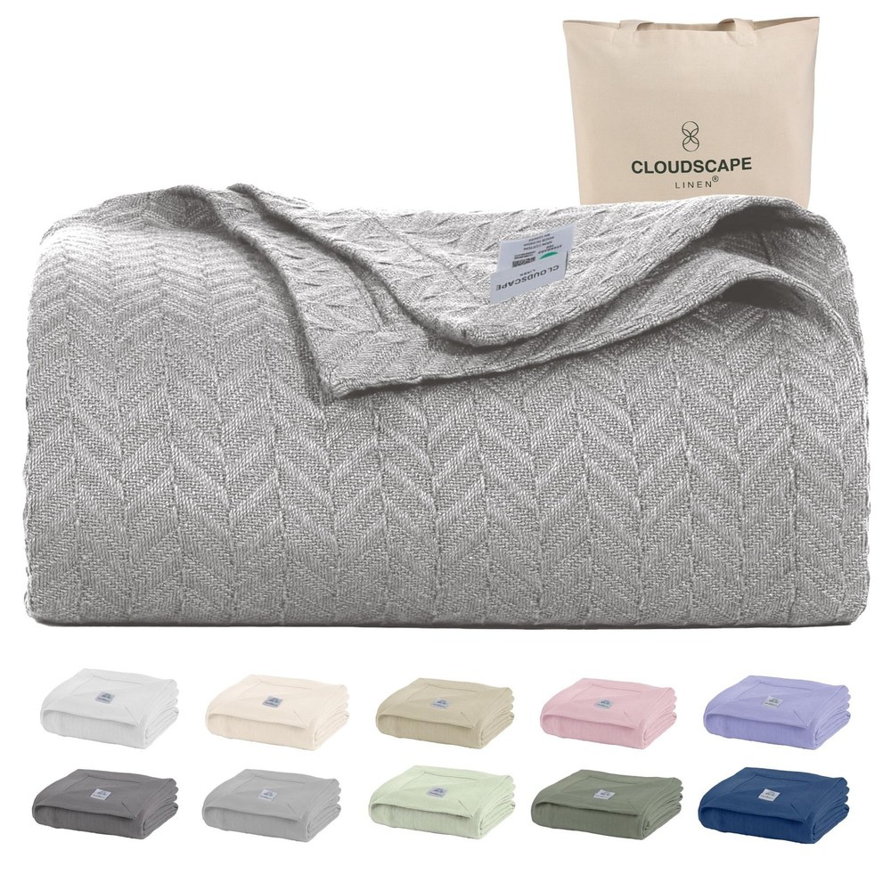 CLOUDSCAPE Cotton Throw Blanket for Couch - 100% Cotton Gauze Herringbone Wea...