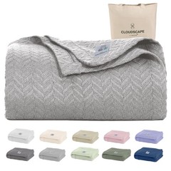 CLOUDSCAPE Cotton Throw Blanket for Couch – 100% Cotton Gauze Herringbone Wea…