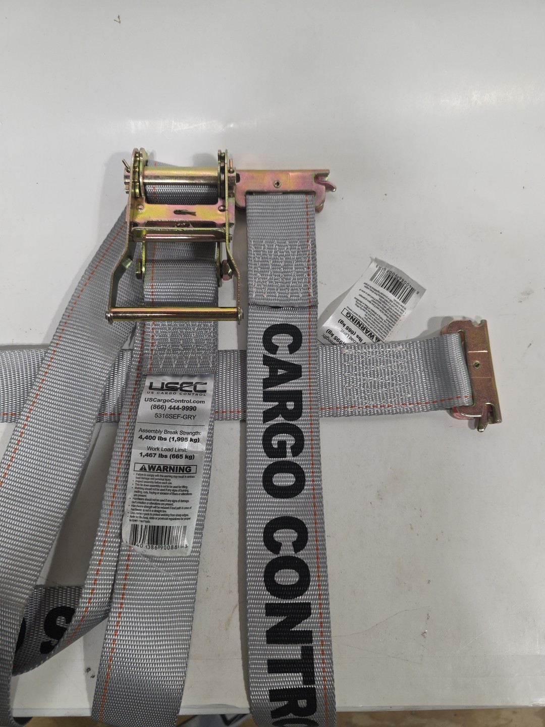 US Cargo Control 2" x 16' Gray E-Track Ratchet Strap, Spring E-Fittings 4400 LB gallery