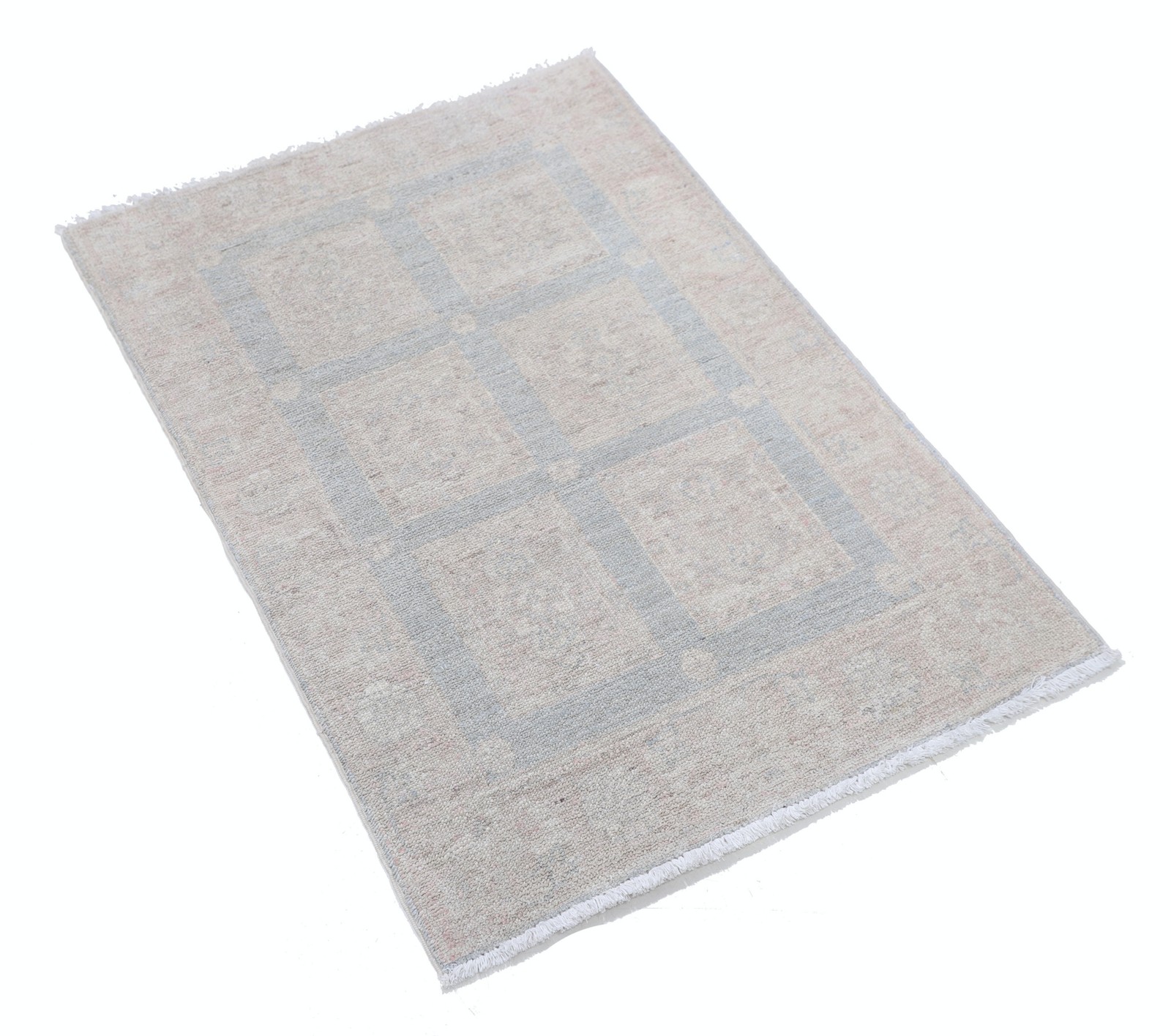 2x3 ft Hand Knotted Ivory, Light Blue, Blush Wool Area Rug with Geometric Design gallery