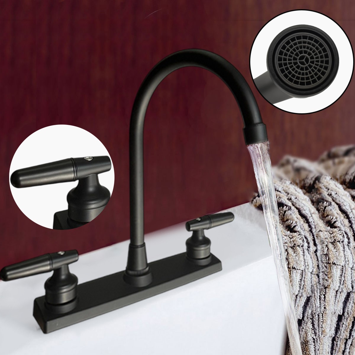 High Arc 2-Handle Standard Kitchen Sink Faucet Mixer Tap Plastic For Home RV gallery