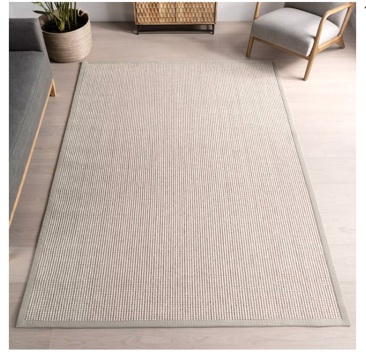 Wool & Sisal Area Rug 8 x 10 nuLOOM Monica - Solid Cream Ivory - Cotton Border gallery