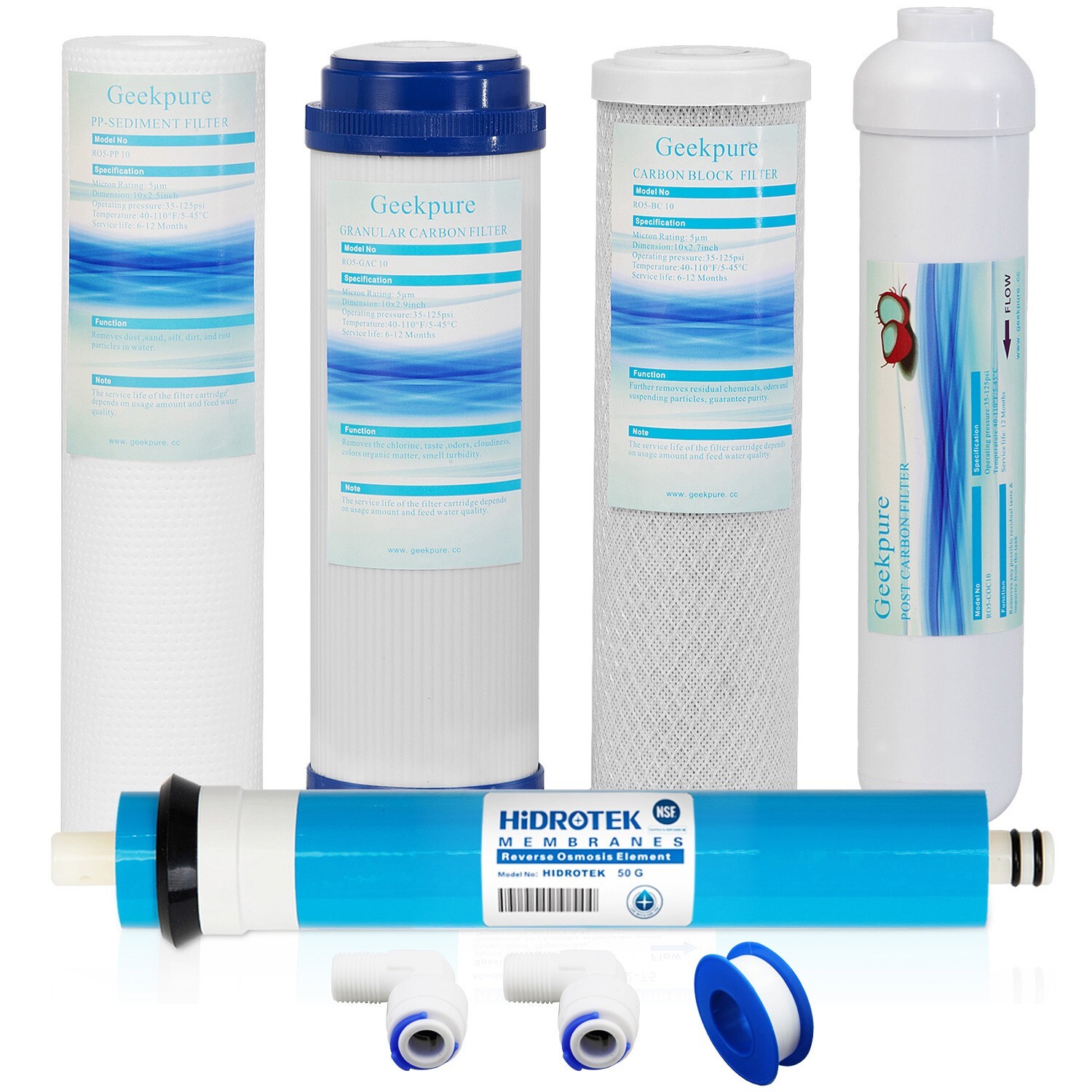 Geekpure 5-Stage Reverse Osmosis Replacement Water Filter Set - 50 GPD Membrane gallery