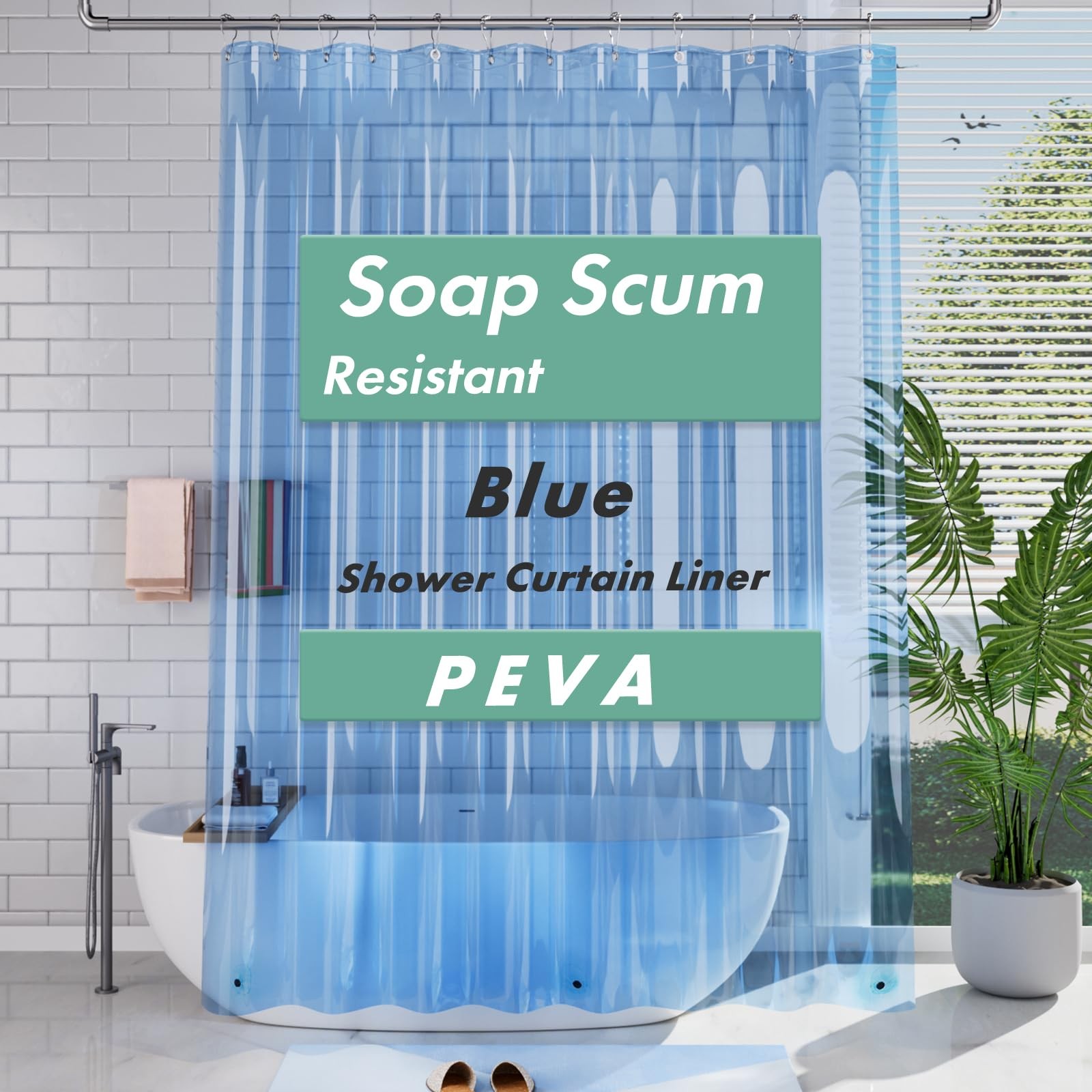 Extra Long Shower Curtain Liner, Clear Blue Shower Liner 84 Inches Long, 72x8... gallery