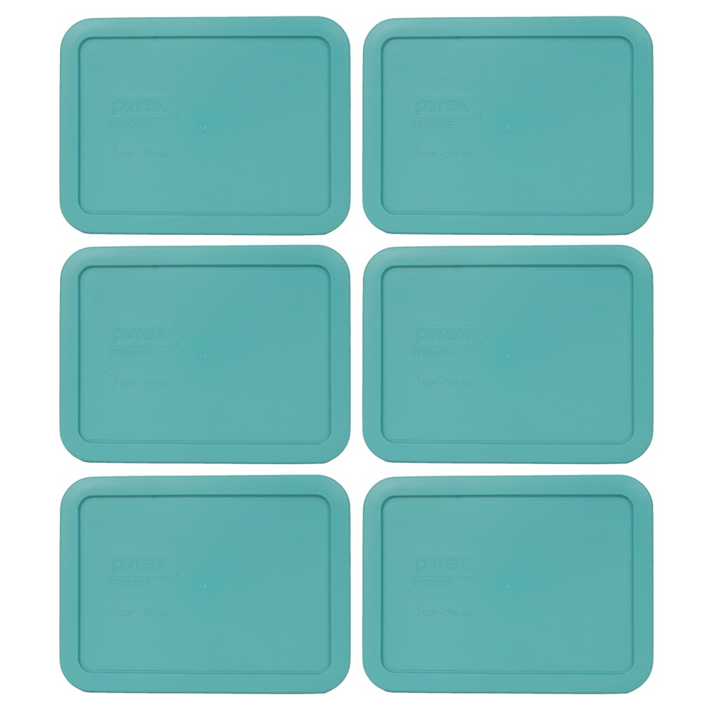Pyrex 7210-PC Turquoise Rectangle 3 Cup Storage Lid Cover 6PK for Glass Dish