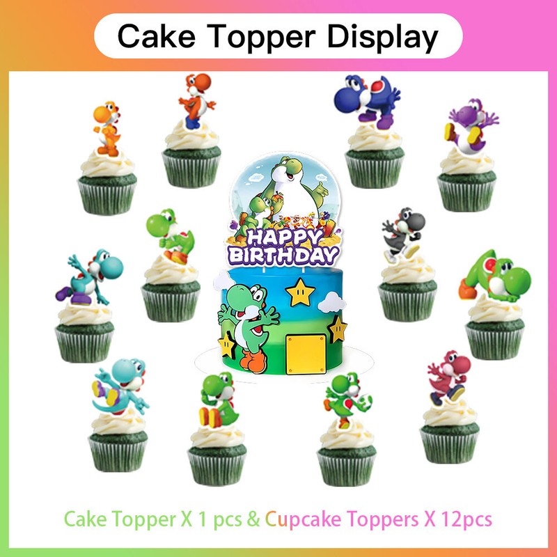 Yoshi Birthday Decorations Party Supplies Set Plates Balloon Cake Toppers Banner gallery