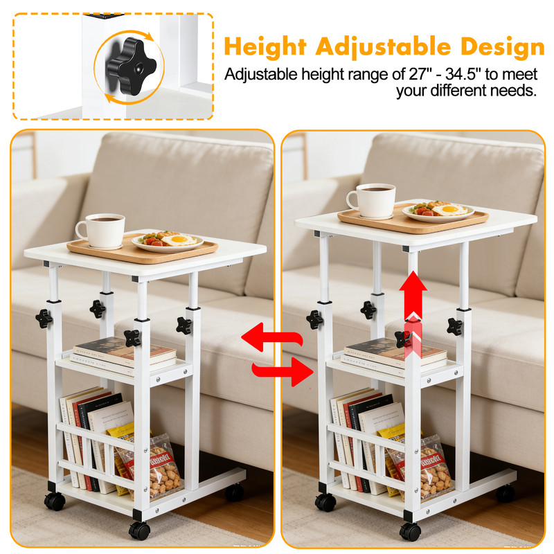 Modern Overbed Table Height Adjustable Bed Side Table Rolling Sofa End Table gallery