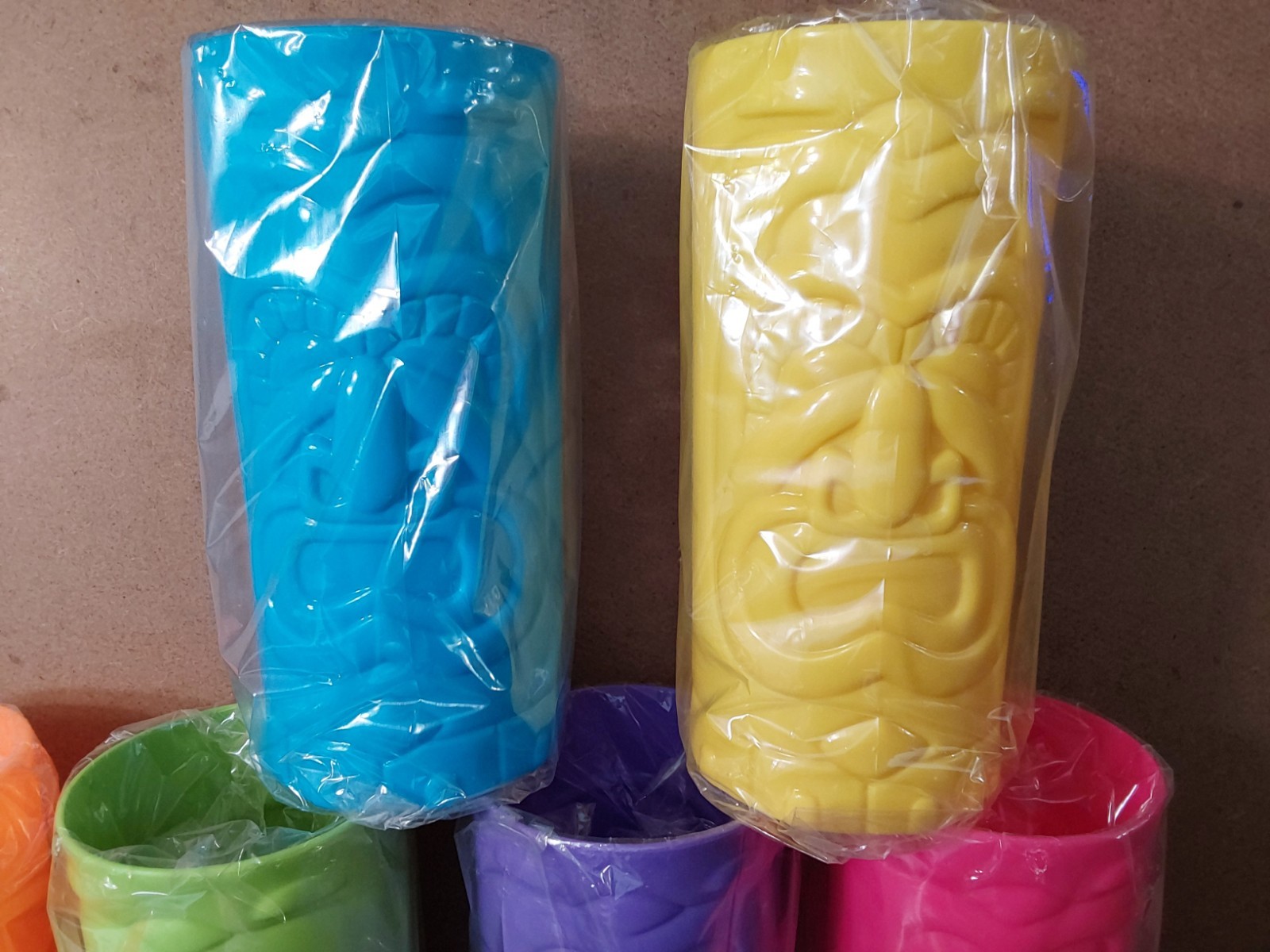 Tiki Cups Plastic Party Cups 6 Set 7'' Tall Orange Blue Yellow Purple Green Pink gallery
