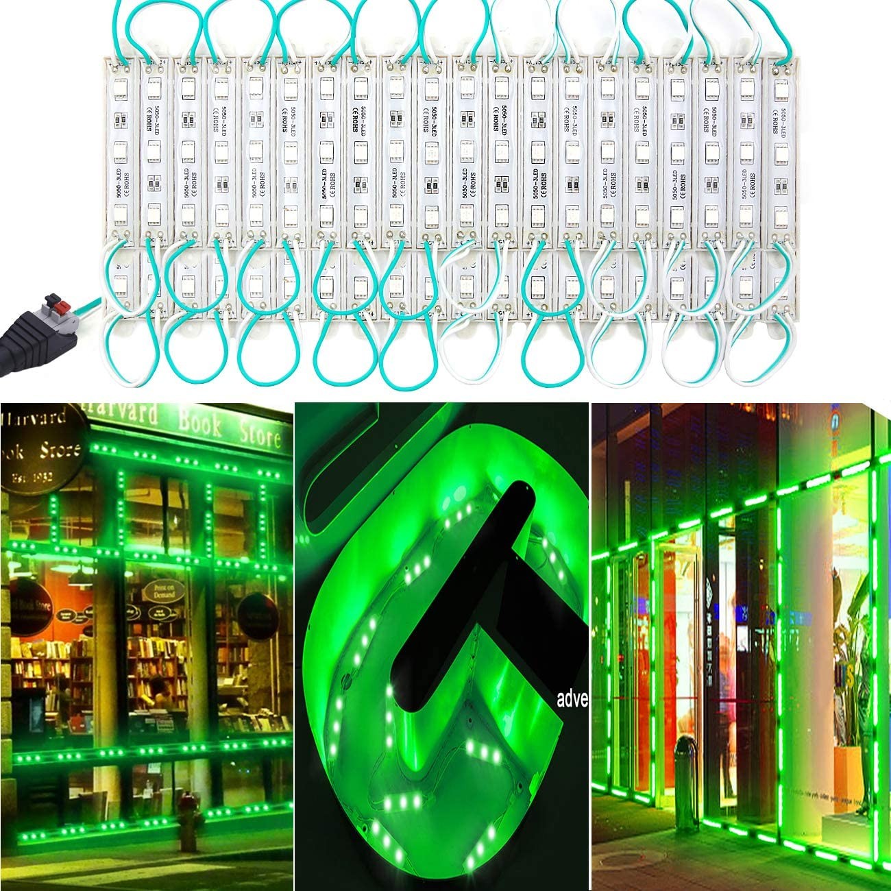 20-2000pcs Green 5050 SMD LED Module Light Waterproof Storefront Sign Lamp DC12V gallery