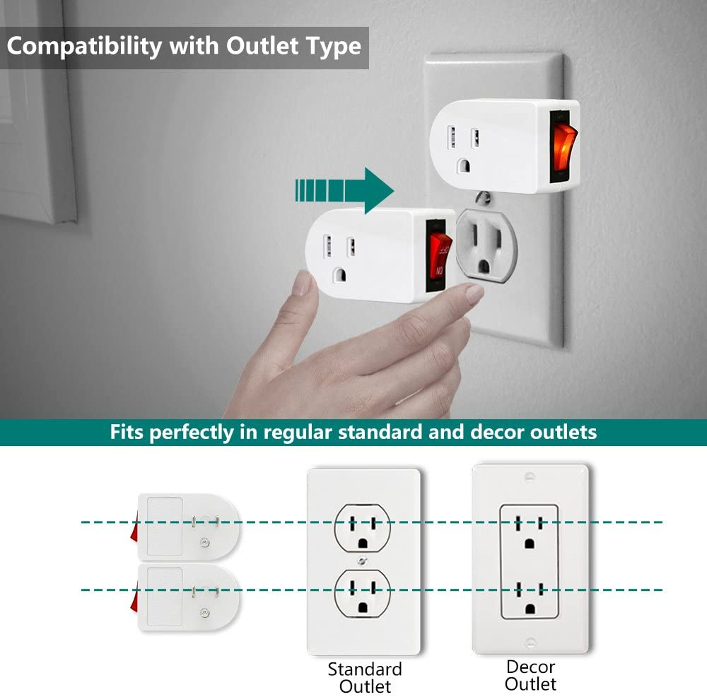 Grounded Outlet Adapter ETL Listed Wall Tap Adapter with Red Indicator On/Off gallery