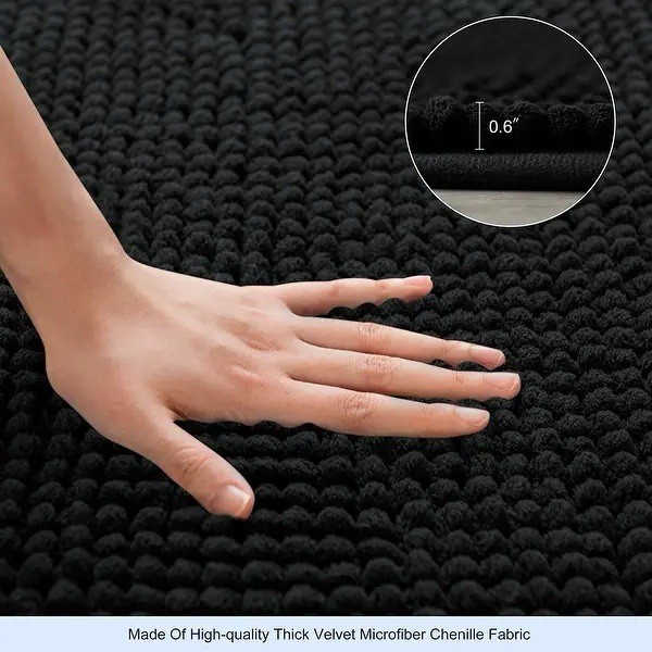 Luxury Chenille Bath Rugs Soft Bathroom Mats - 24x60 - Black gallery