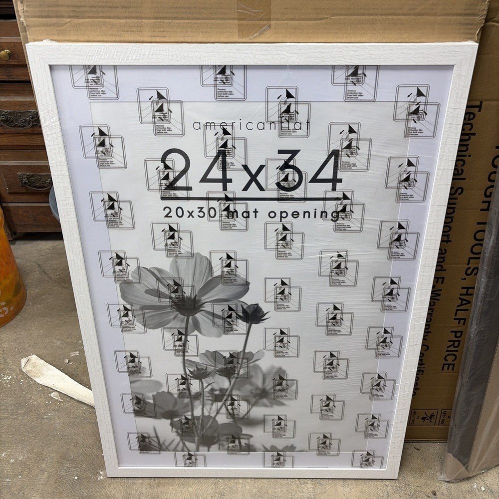Picture Frame White Engineered Wood Plexiglass Cover Photo Poster Sealed 24x34