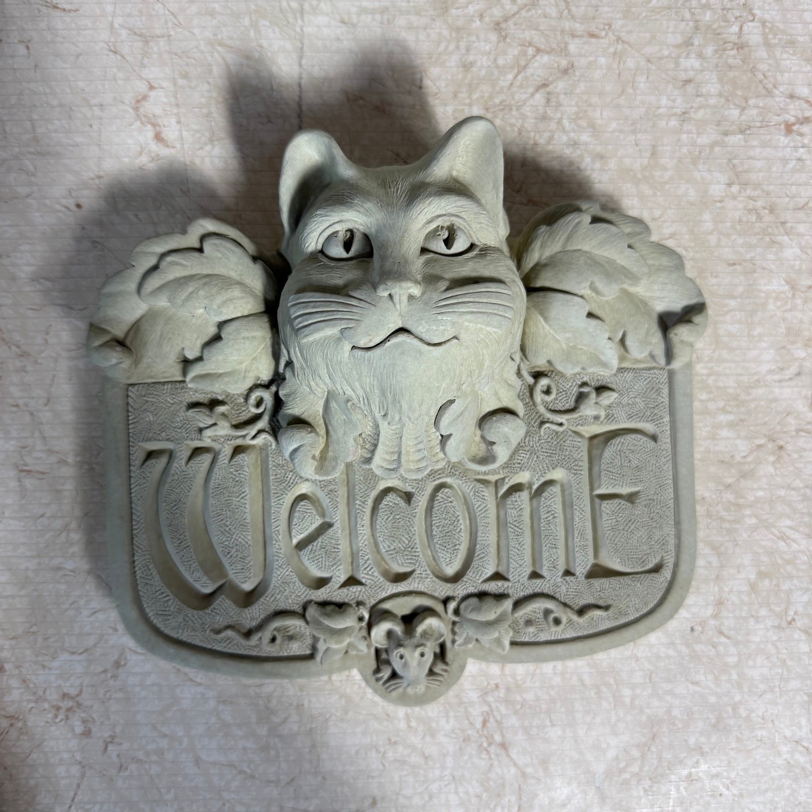 Cat Welcome Sign Stone Look Mouse Accent Indoor Outdoor Home Decor cottagecore gallery