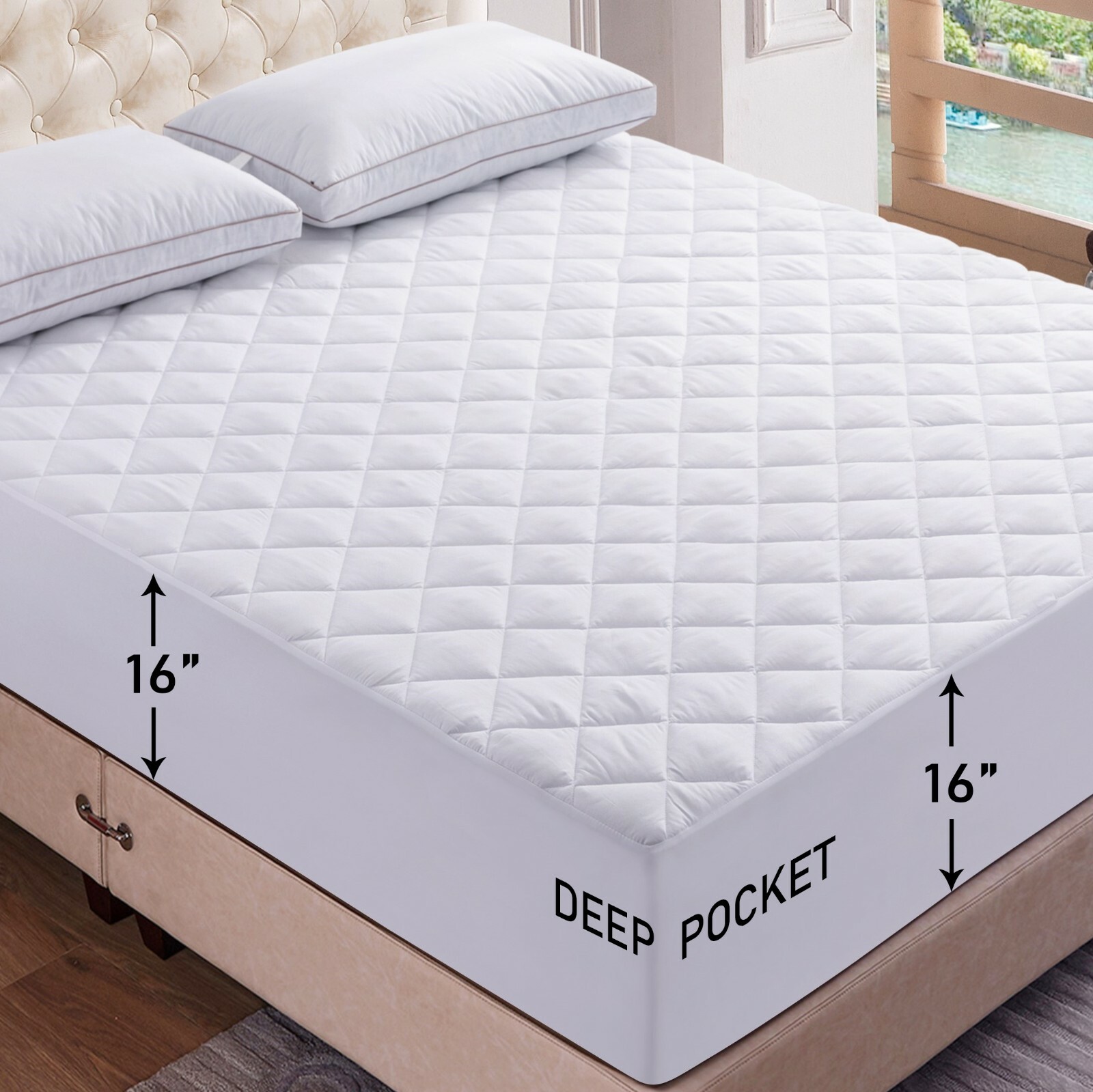 Fitted Mattress Pad Deep Pocket Cooling Breathable Mattress Pad Topper Protector gallery