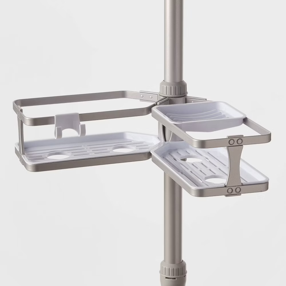 Threshold Tension Pole Aluminum Shower Caddy Bathroom Corner Shelf Organizer gallery