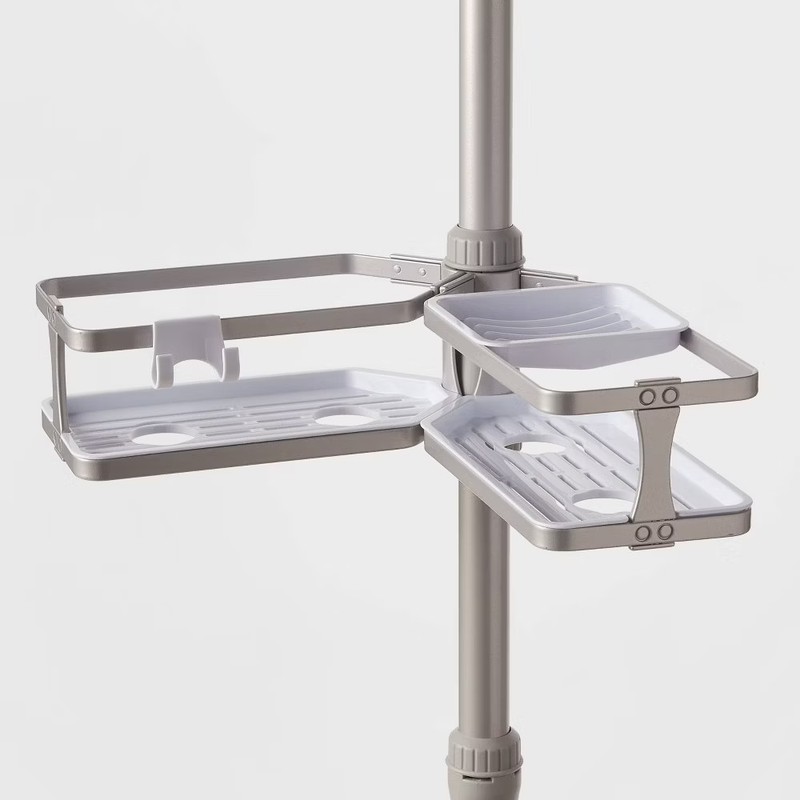 Threshold Tension Pole Aluminum Shower Caddy Bathroom Corner Shelf Organizer gallery