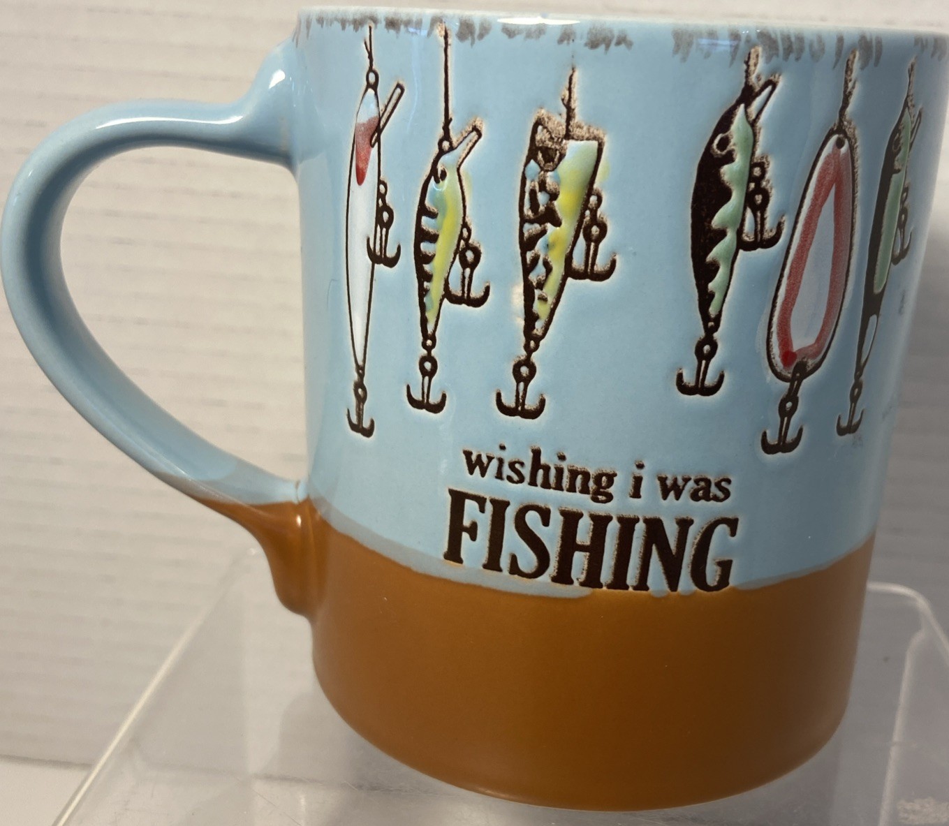 Spectrum Designz 18 oz Ceramic Coffee Tea Mug Wishing I Was Fishing Hooks Lures gallery