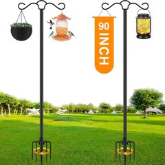 2 Pack 90 Inch Double Shepherds Hook for Outdoor with 5 Prong Base Heavy Duty Tw