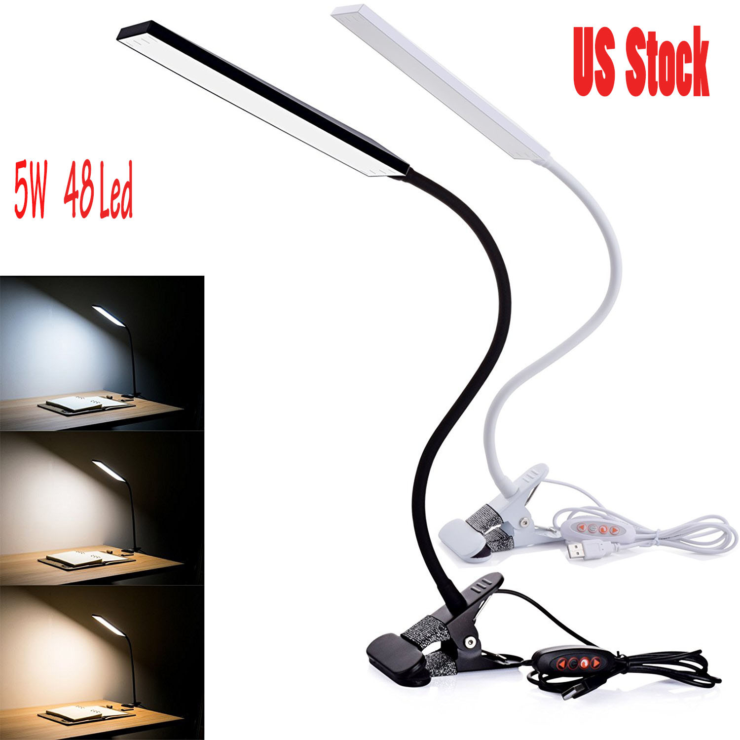 5W Dimmable Clip-On LED Desk Lamp Flexible Reading Light Black Friday gallery