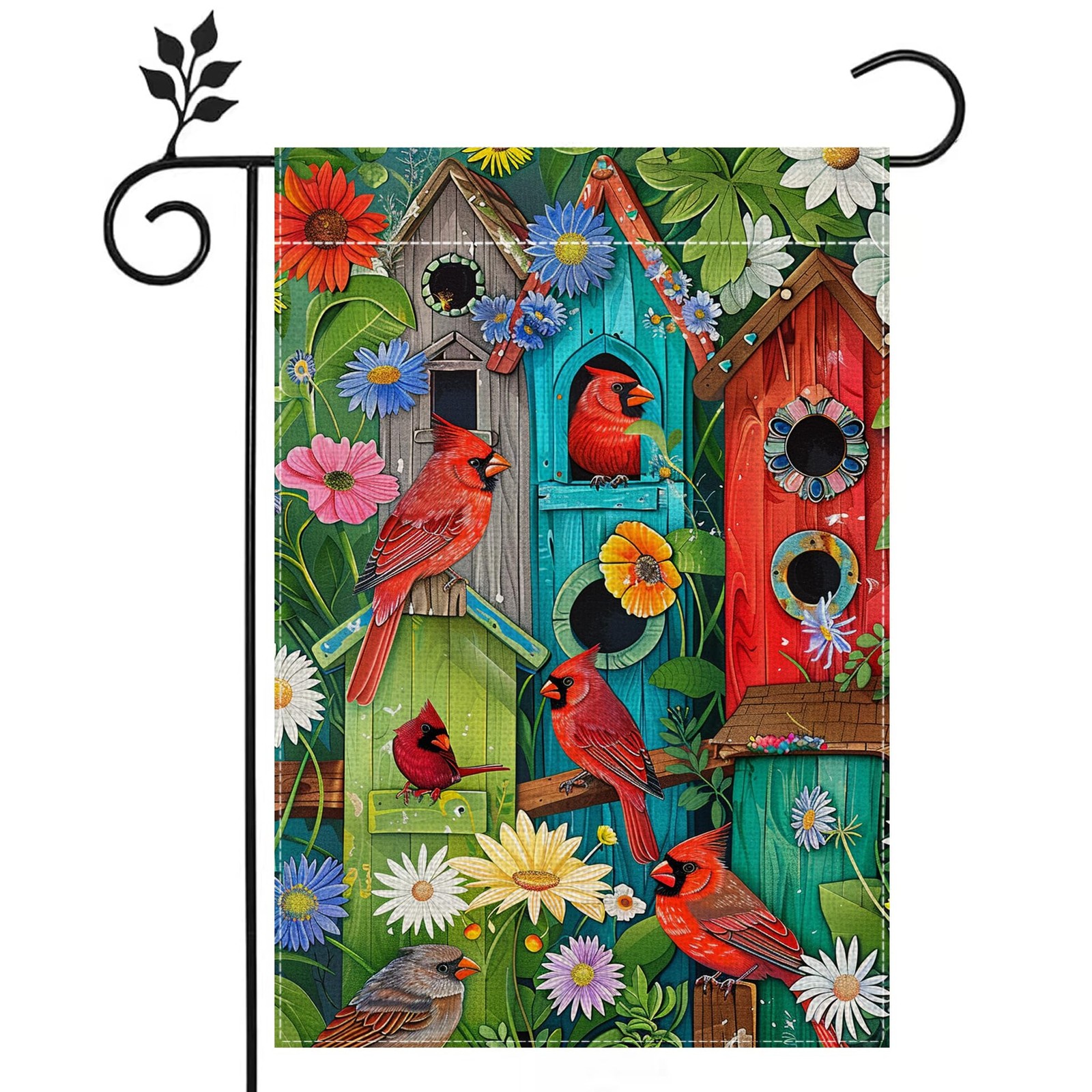 Spring Summer Red Bird Colorful Flowers Garden Flag for Outside Cardinal Bird... gallery