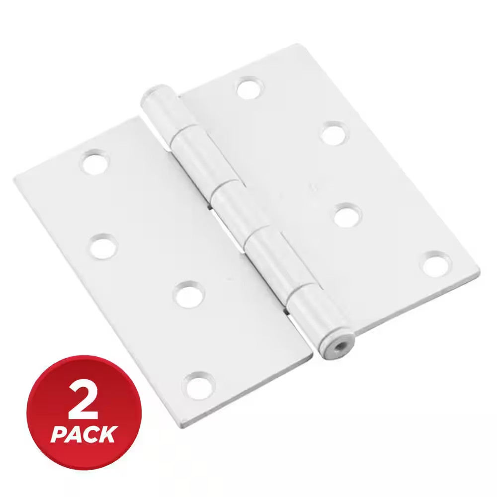 4 In. X 4 In. White Full Mortise Butt Hinge with Removable Pin (2-Pack) gallery