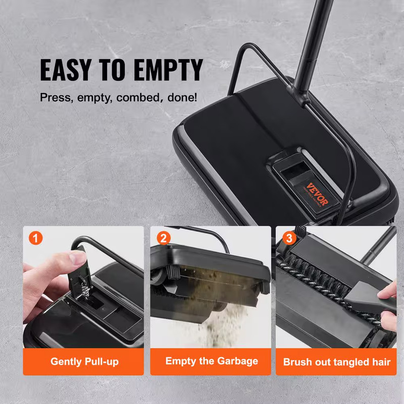 Carpet Sweeper 7.9 In. Sweeping Paths Manual Floor Sweeper with Comb Rugs Black gallery