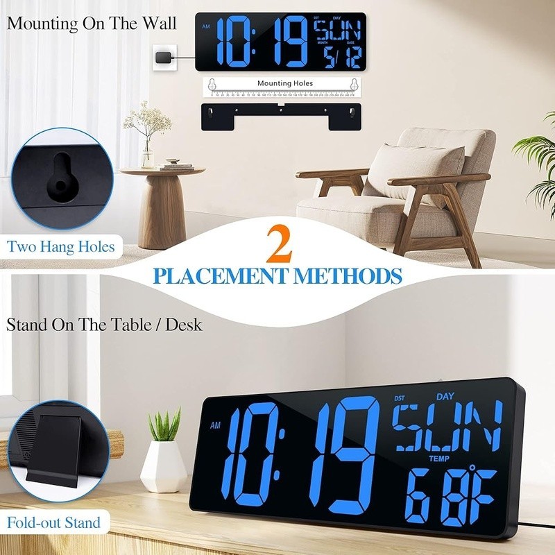Extra Large LED Digital Wall Clock Auto Dimming Snooze Timer Remote Control gallery