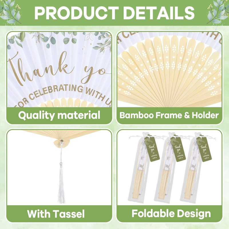 50 Sets Eucalyptus Leaf Wedding Fans for Guests Bulk Greenery Wedding Favors gallery