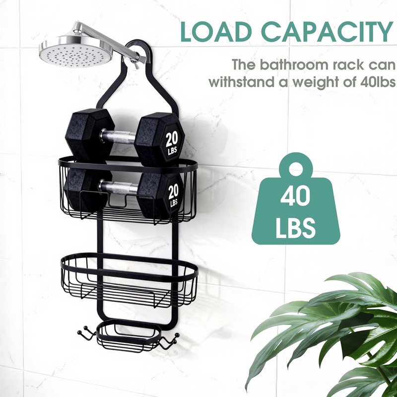 Hanging Shower Caddy Over ShowerHead, 3 Tier Rustproof Shower Shelves Organizer gallery